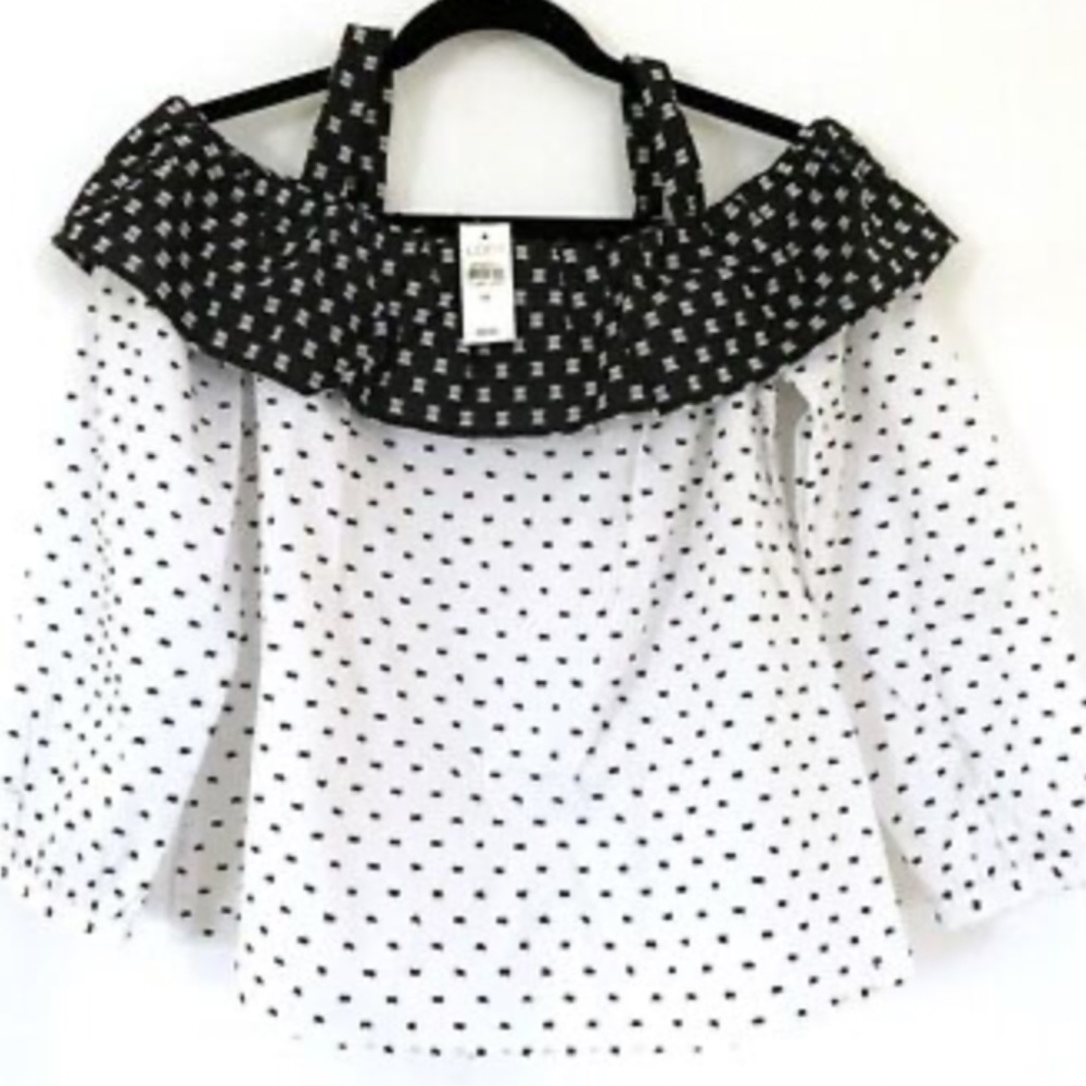 NWT Ann Taylor Loft Women’s Studded Off Shoulder Black White Blouse Top